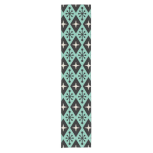 Retro Mid Century Modern Diamond Starburst Pattern Short Table Runner
