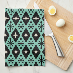 Retro Mid Century Modern Diamond Starburst Pattern Tea Towel