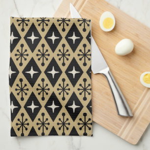 Retro Mid Century Modern Diamond Starburst Pattern Tea Towel