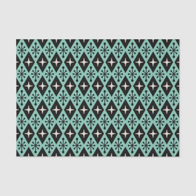 Retro Mid Century Modern Diamond Starburst Pattern Tissue Paper (Front)