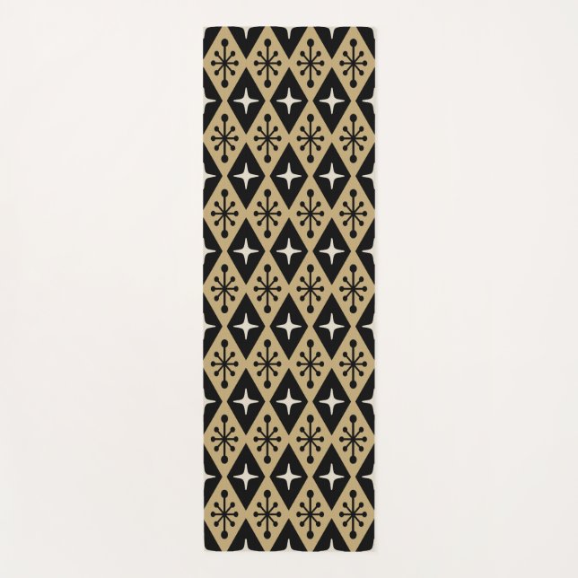 Retro Mid Century Modern Diamond Starburst Pattern Yoga Mat (Front)
