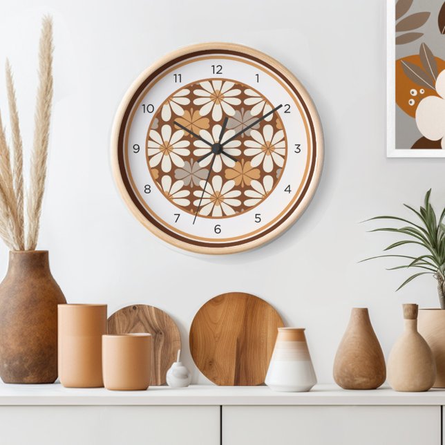 Retro Mid Century Modern Floral Clock (Embrace the timeless charm of floral retro style with Wild on Flowers' Mid Century wall clock. )