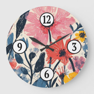 Retro Mid Century Modern Floral Design Large Clock