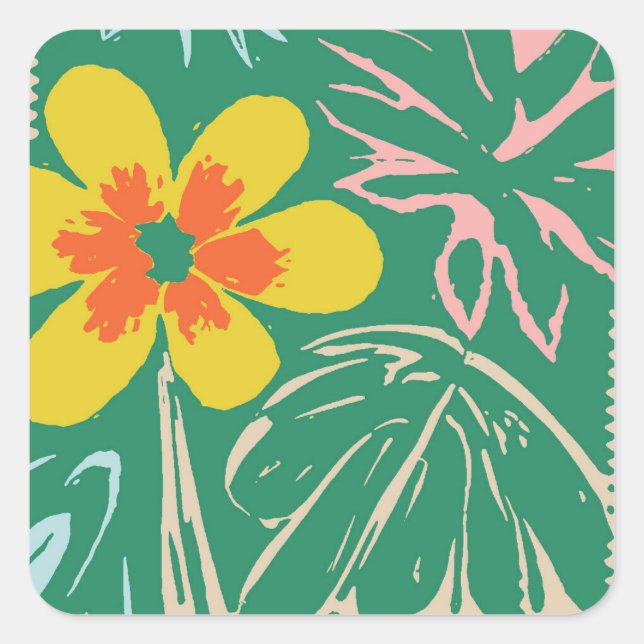 Retro Mid Century Modern Floral Design Square Sticker (Front)