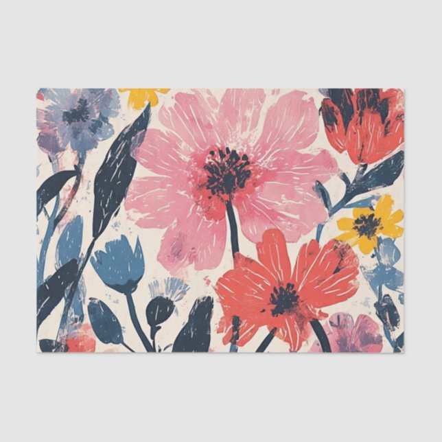Retro Mid Century Modern Floral Design Tissue Paper (Front)