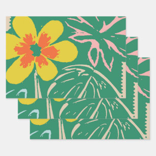 Retro Mid Century Modern Floral Design Wrapping Paper Sheet