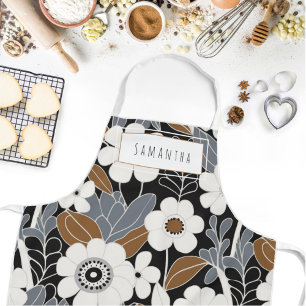 Retro Mid-Century Modern Floral Name Apron