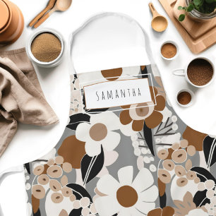 Retro Mid-Century Modern Floral Name Apron