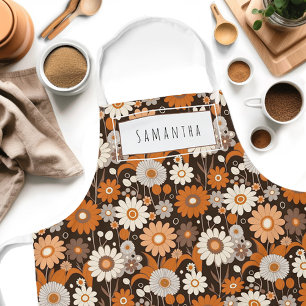 Retro Mid-Century Modern Floral Name Apron