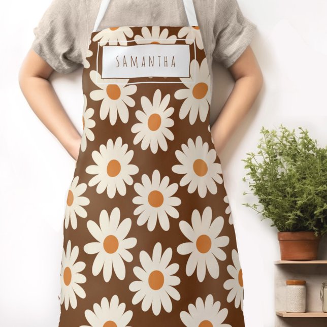 Retro Mid-Century Modern Floral Name Apron (Indulge in the retro charm of our Wild on Flowers apron.  Cook in style and let your name shine!)
