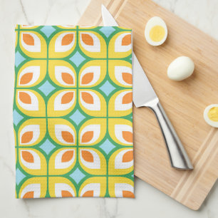 Retro Mid Century Modern Floral Pattern Tea Towel