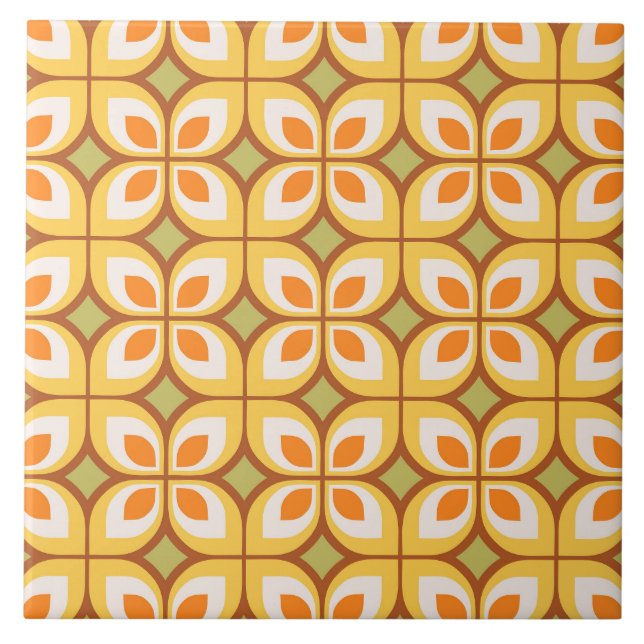 Retro Mid Century Modern Floral Pattern Tile (Front)