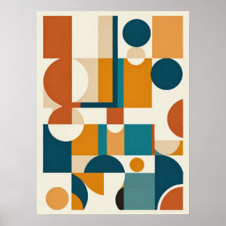 Retro Mid-Century Modern Geometric Abstract Poster