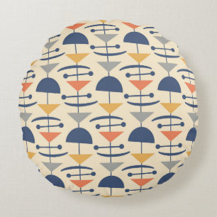 Retro Mid Century Modern Geometric Pattern Round Cushion