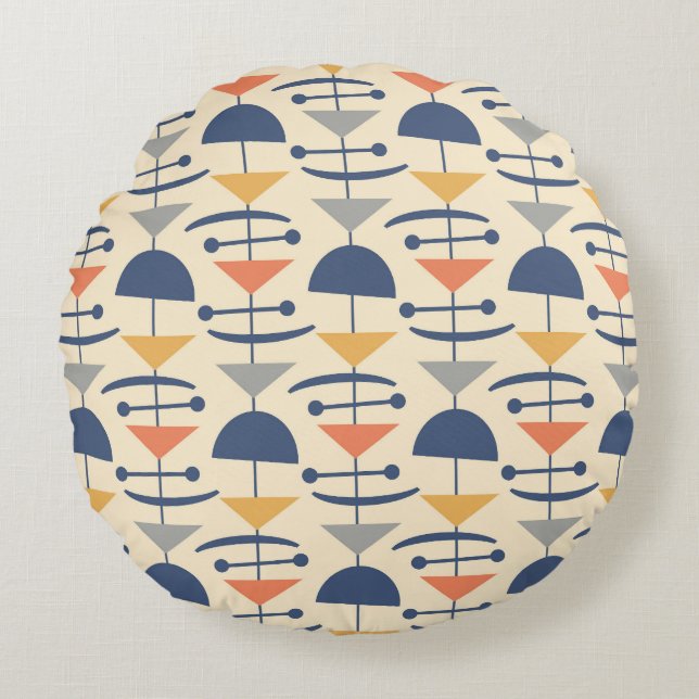 Retro Mid Century Modern Geometric Pattern Round Cushion (Front)