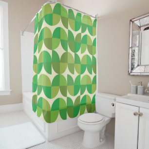 Retro Mid century Modern Green Geometric pattern Shower Curtain