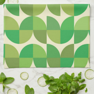 Retro Mid century Modern Green Geometric pattern Tea Towel