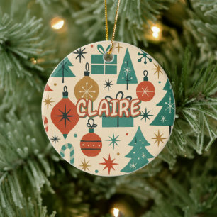 Retro Mid Century Modern Holiday Geometric  Ceramic Tree Decoration