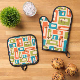 Retro Mid Century Modern Oven Mitt & Pot Holder Set