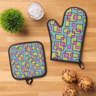 Retro Mid Century Modern Oven Mitt & Pot Holder Set