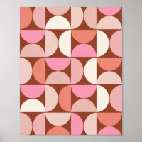 Retro Mid Century Modern Pattern Brown Pink Orange