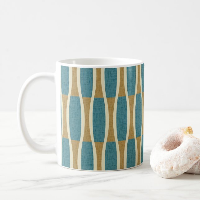 Retro Mid Century Modern Pin Stripes Pattern Coffee Mug (With Donut)