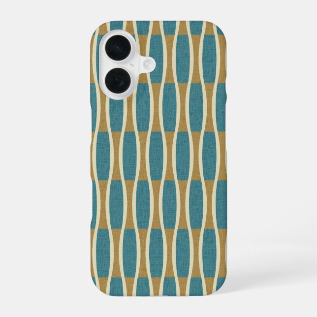Retro Mid Century Modern Pin Stripes Pattern iPhone 16 Case (Back)