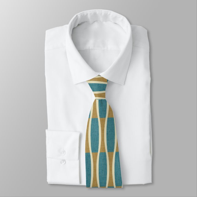 Retro Mid Century Modern Pin Stripes Pattern Tie (Tied)