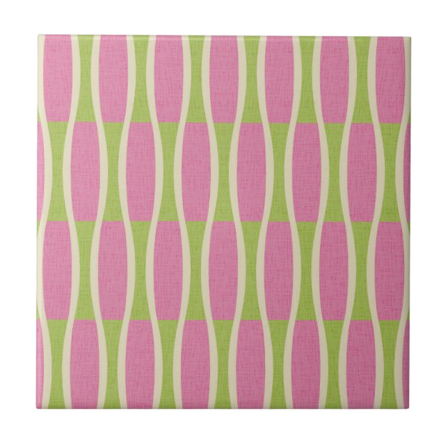 Retro Mid Century Modern Pin Stripes Pattern Tile (Front)