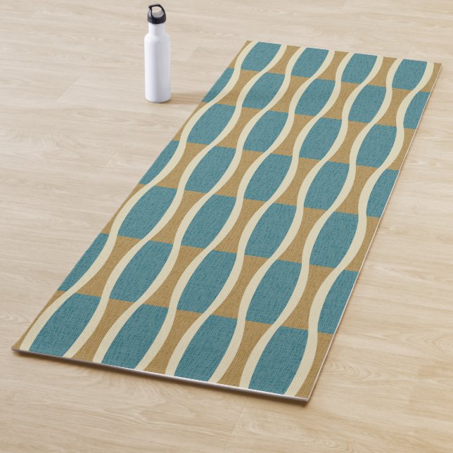 Retro Mid Century Modern Pin Stripes Pattern Yoga Mat (In Situ)