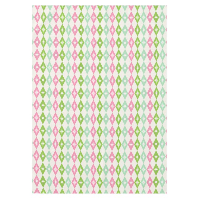 Retro Mid Century Modern Pink & Green Diamonds Tablecloth (Front)