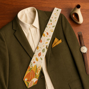Retro Mid-Century Modern Pumpkin Thanksgiving Men Tie