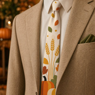 Retro Mid-Century Modern Pumpkin Thanksgiving Men Tie