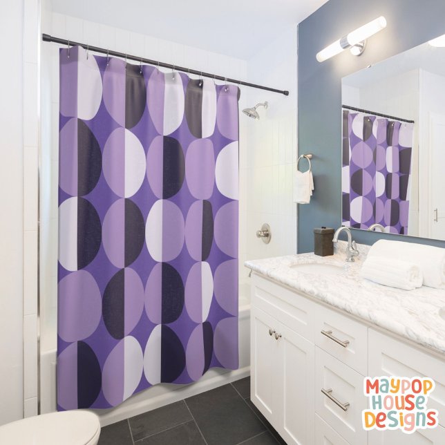 Retro Mid Century Modern Purple Shower Curtain (mid century modern purple shower curtain bathroom decor)
