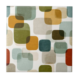 Retro Mid-Century Modern Rounded Squares Pattern Tile