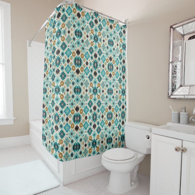 Retro Mid Century Modern Shower Curtain (In Situ)