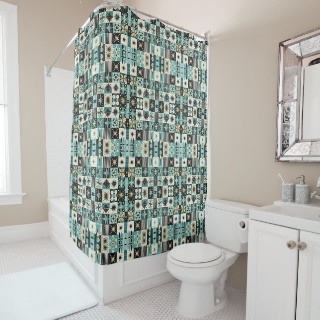 Retro Mid Century Modern Shower Curtain (In Situ)