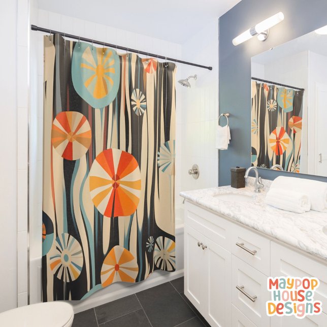 Retro Mid Century Modern Shower Curtain (mid century modern shower curtain bathroom decor)
