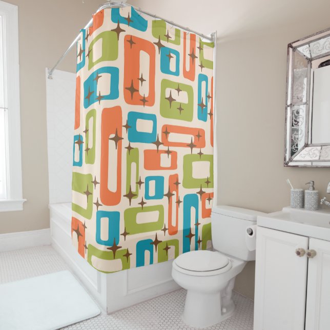 Retro Mid Century Modern Shower Curtain (In Situ)