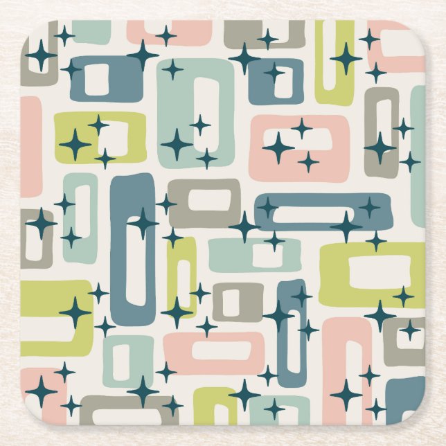 Retro Mid Century Modern Square Paper Coaster (Front)