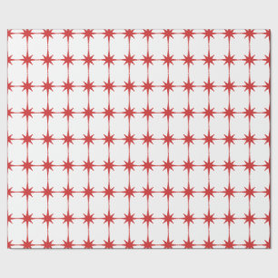 Retro Mid-century Modern Star Pattern Red & White Wrapping Paper