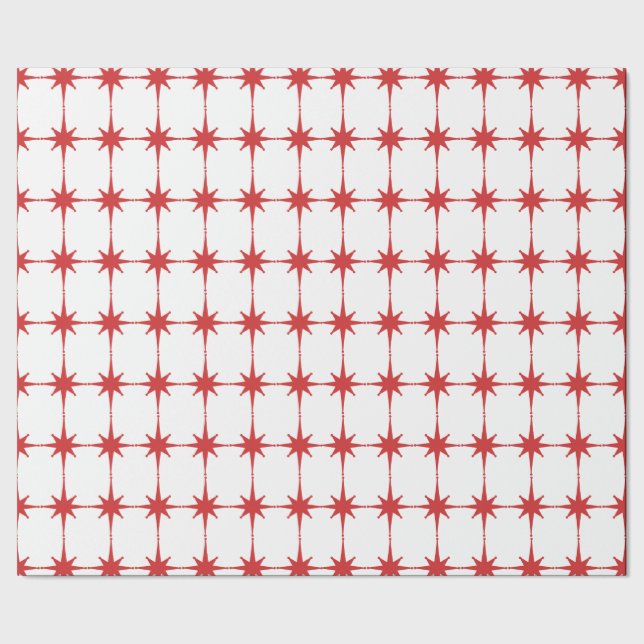 Retro Mid-century Modern Star Pattern Red & White Wrapping Paper (Seam)