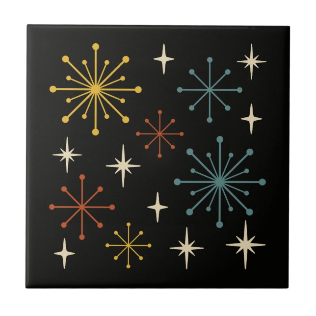 Retro Mid Century Modern Starburst Pattern Tile (Front)