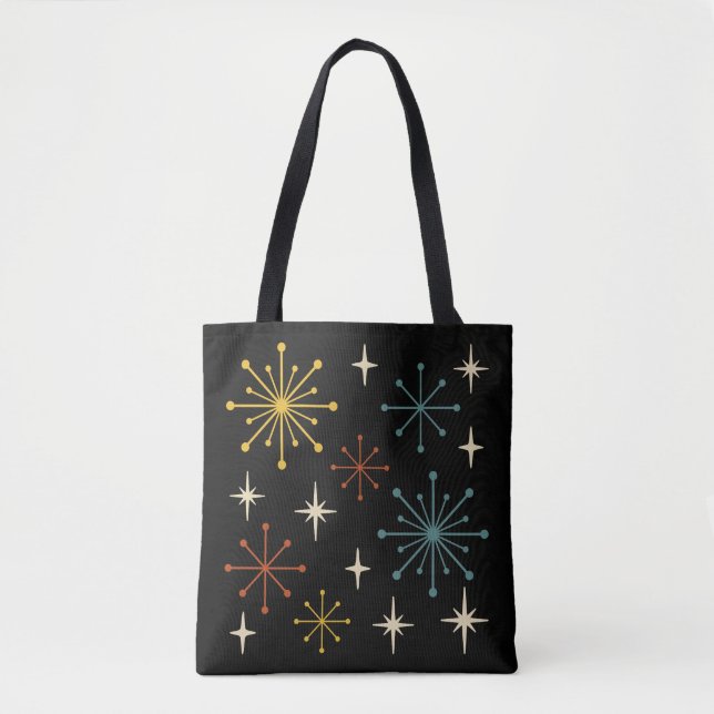 Retro Mid Century Modern Starburst Pattern Tote Bag (Front)