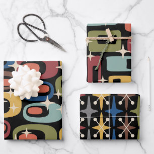 Retro Mid Century Modern Starburst patterns Wrapping Paper Sheet