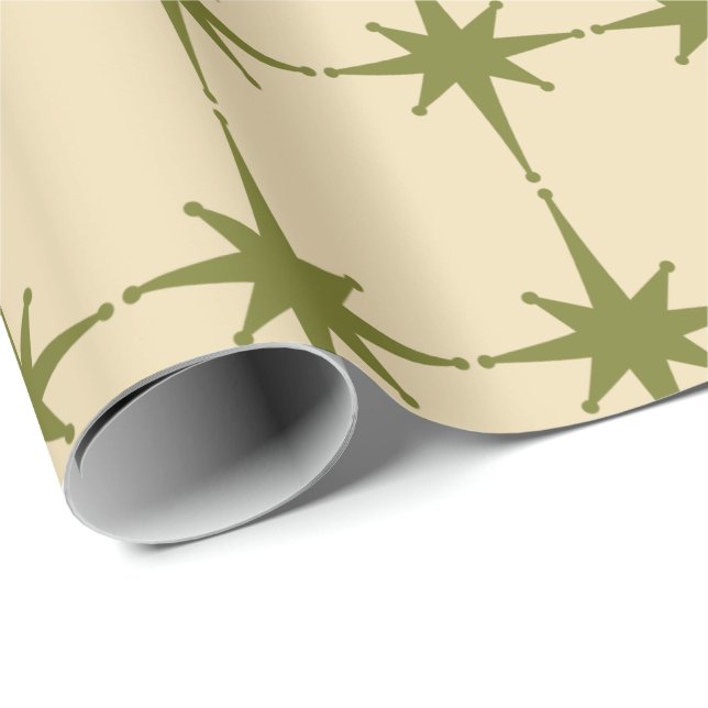 Retro Mid-century Modern Starbursts in Green Wrapp Wrapping Paper (Roll Corner)