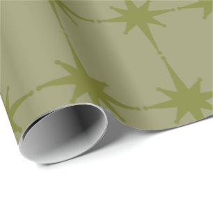 Retro Mid-century Modern Starbursts in Green Wrapping Paper