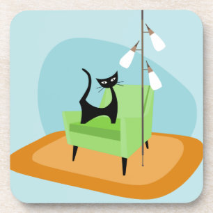Retro Mid-century Modern Style Cat Coaster