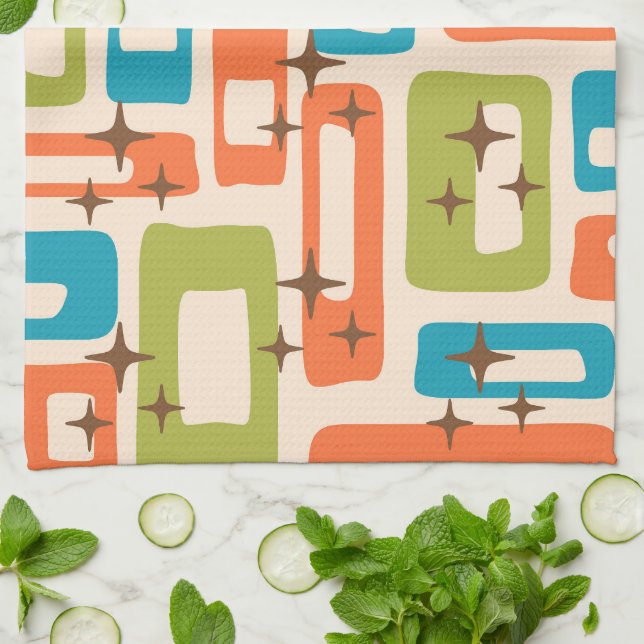 Retro Mid Century Modern Tea Towel (Folded)