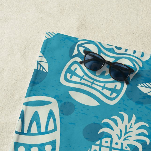 Retro Mid Century Modern Tiki Pattern Beach Towel (In Situ)